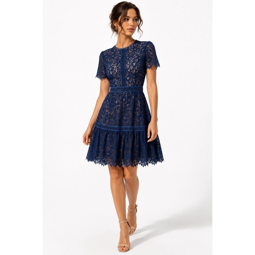 Shoshanna Blue Floral Lace Fit & Flare Cocktail Dress Size 4
